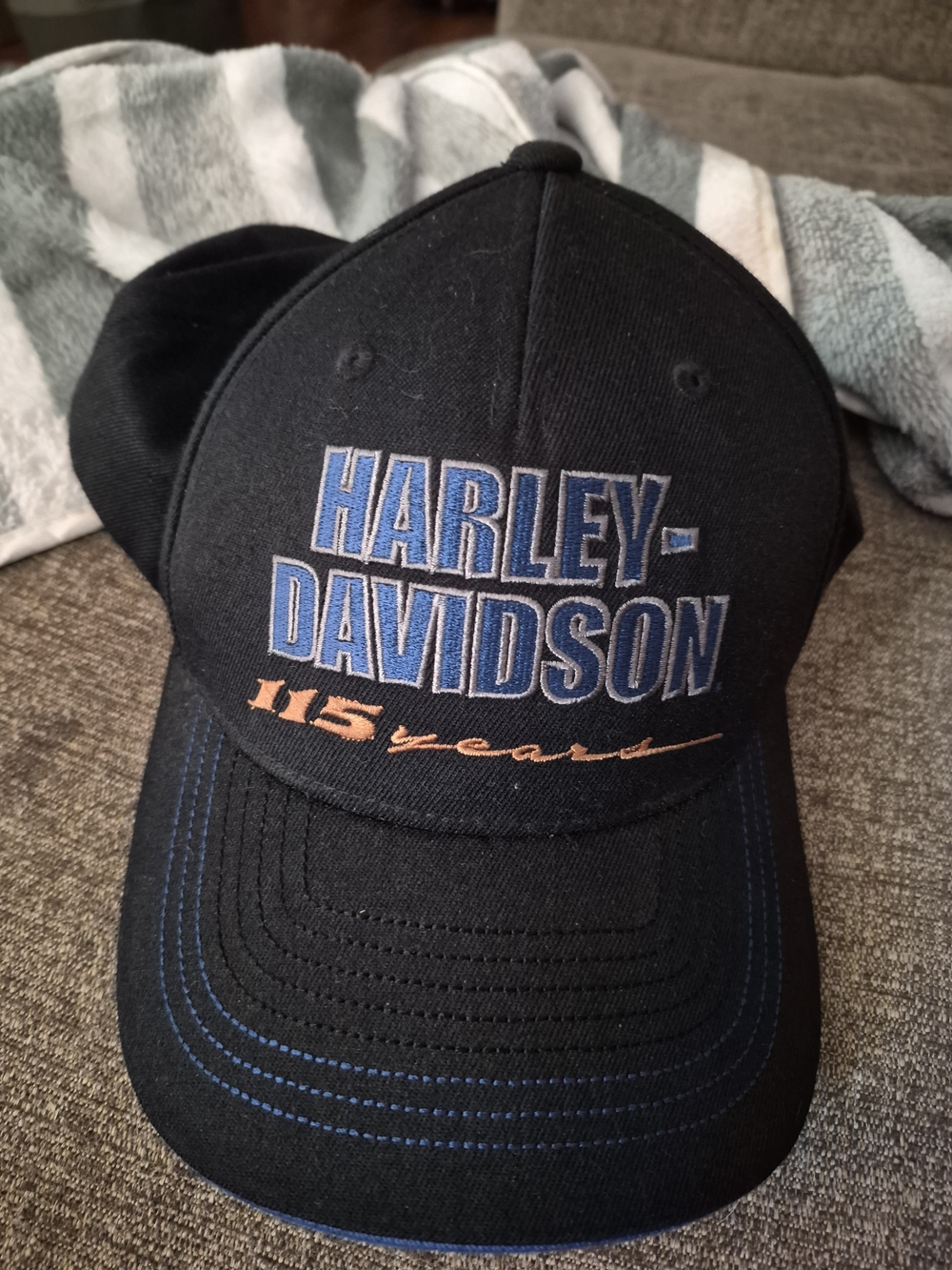 Harley-Davidson Black Cap with Blue and Orange 115 Years Embroidery